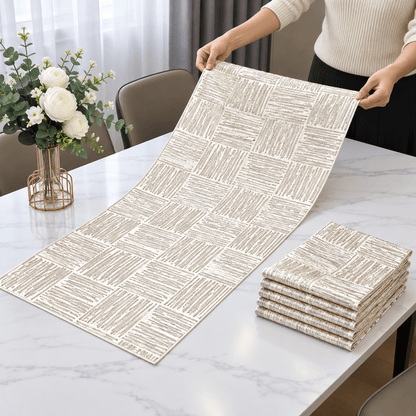 Svijetli nadstolnjaci s tkanim motivom 33 × 92 cm – 6 kom. – Nadstolnjaci s pravougaonim tkanim motivom – set 6 – – slika 3