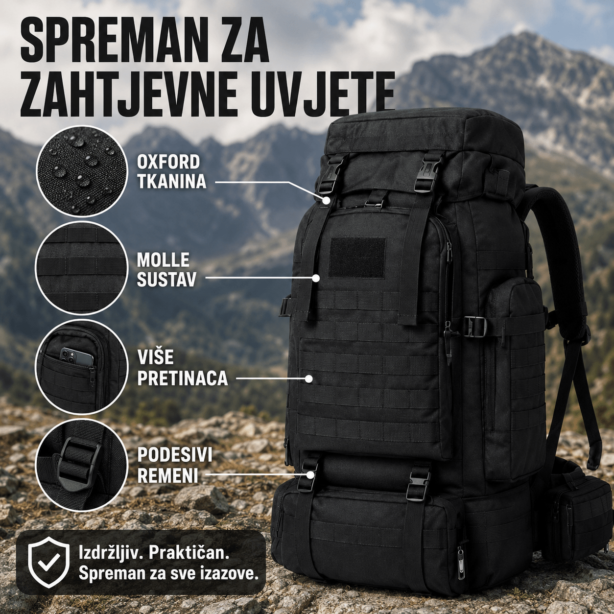 Taktički Military Outdoor Ruksak 70–80 L – – Maskirna – slika 3