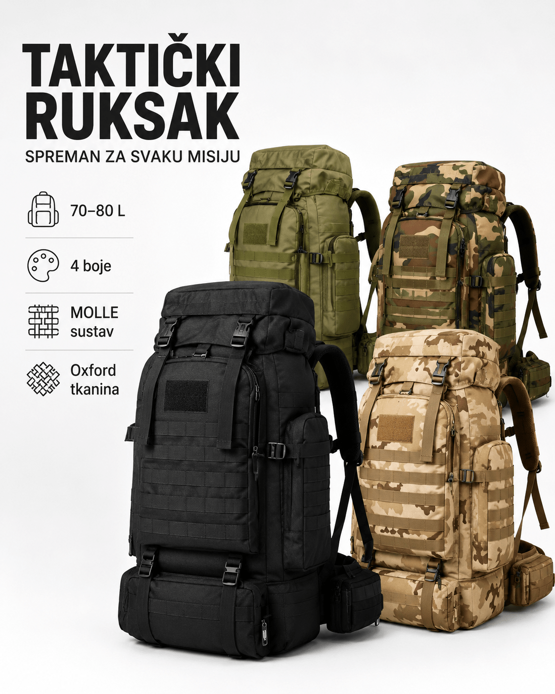 Taktički Military Outdoor Ruksak 70–80 L – – Maskirna – slika 1