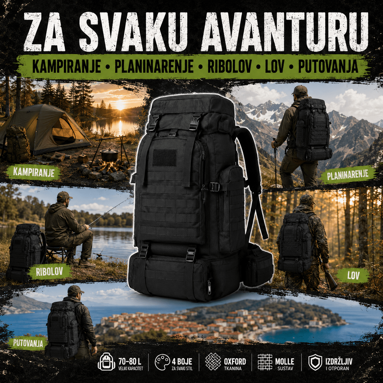 Taktički Military Outdoor Ruksak 70–80 L – – Maskirna – slika 4