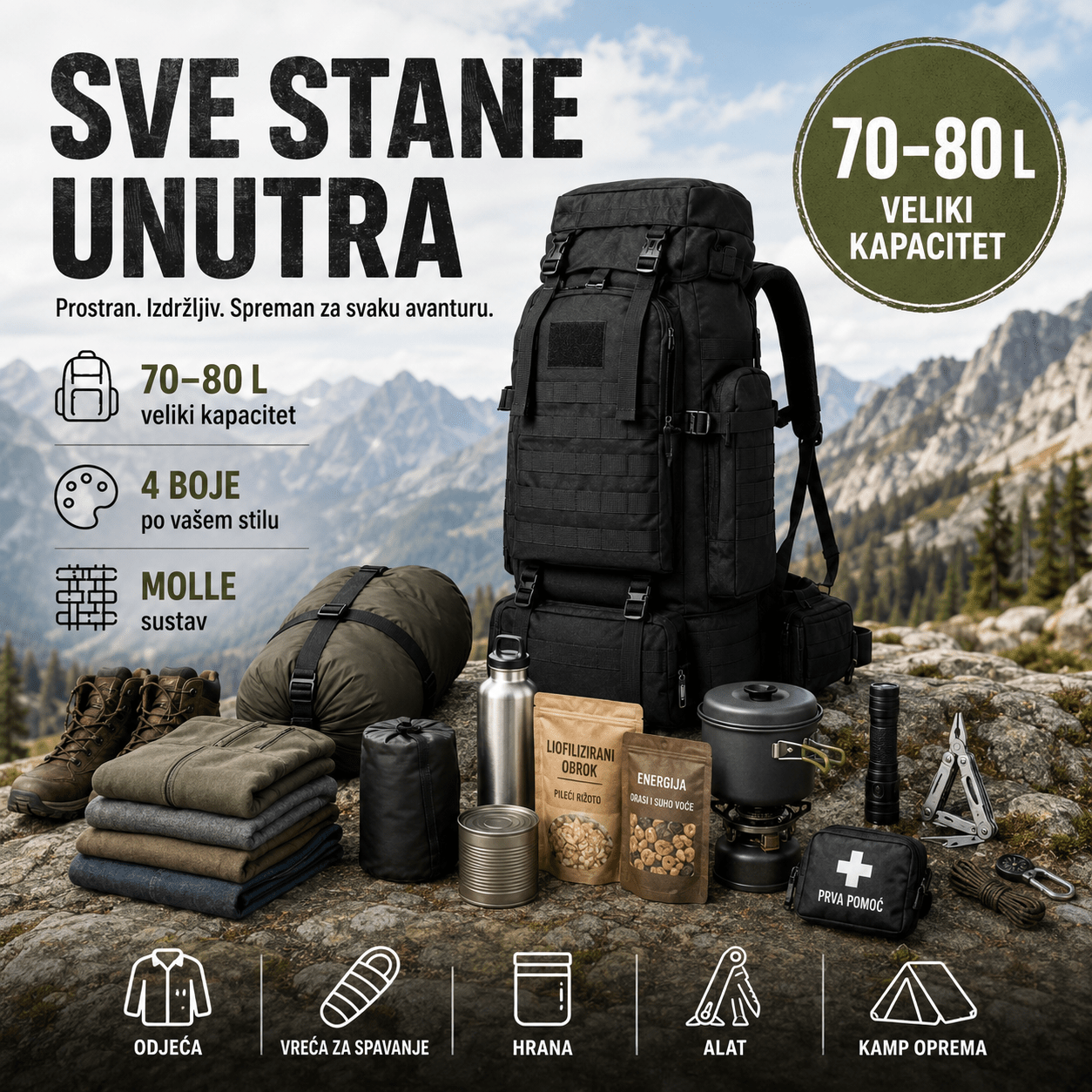 Taktički Military Outdoor Ruksak 70–80 L – – Maskirna – slika 6