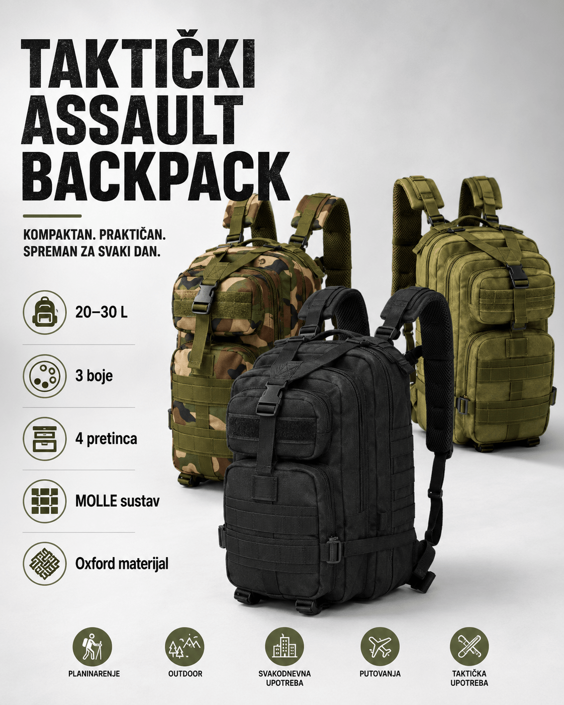 Taktički Napadački Ruksak 20–30 L – – Military – slika 2
