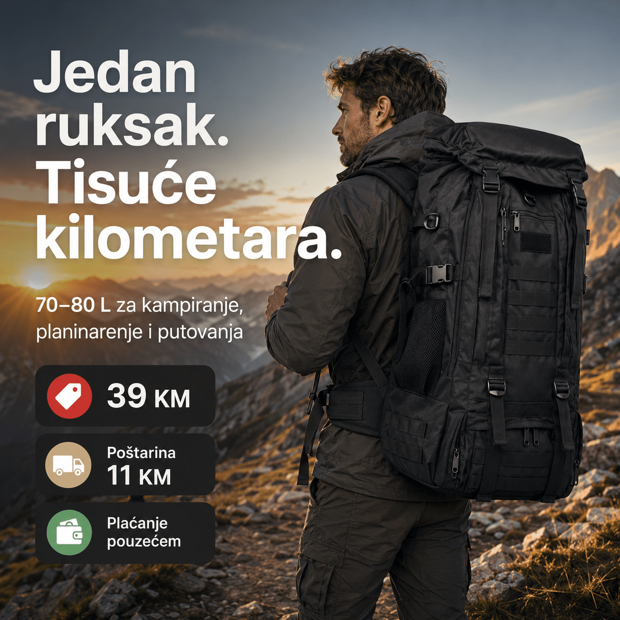Taktički Outdoor Ruksak 70–80 L – – Maskirna – slika 3