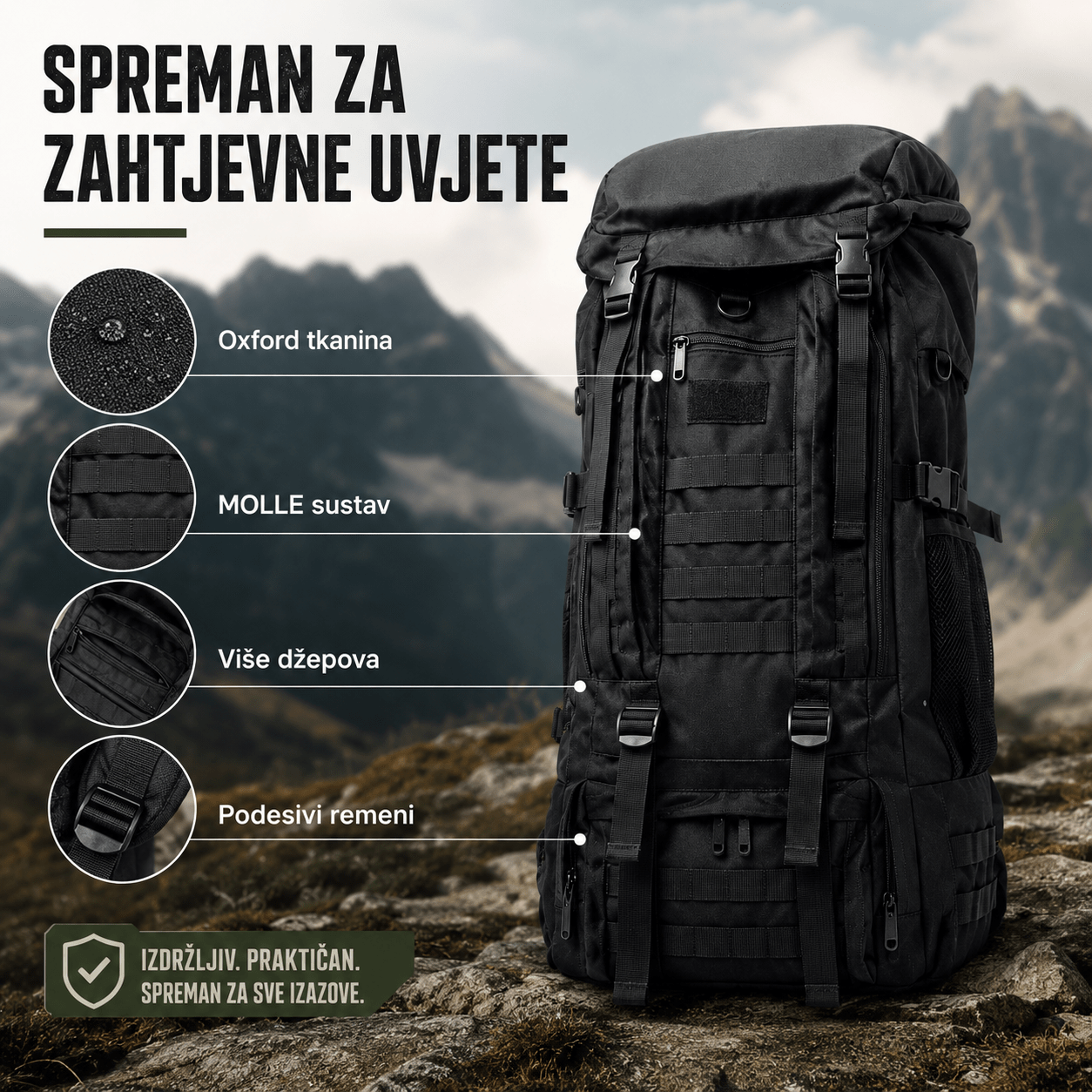 Taktički Outdoor Ruksak 70–80 L – – Maskirna – slika 8