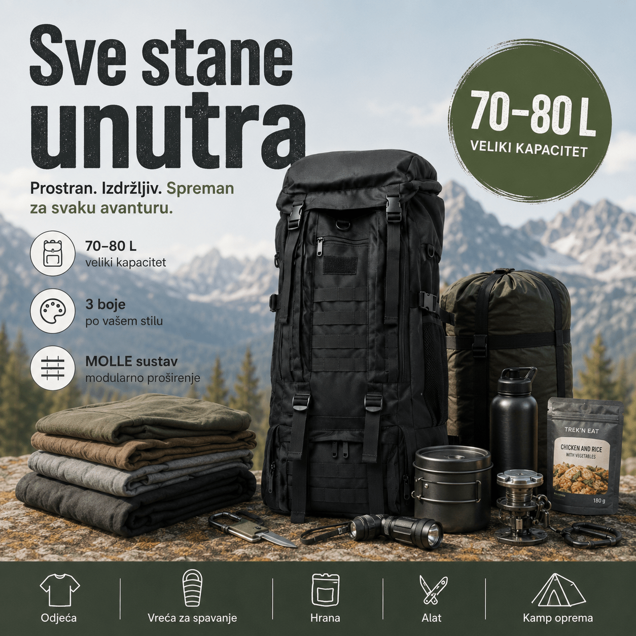 Taktički Outdoor Ruksak 70–80 L – – Maskirna – slika 4