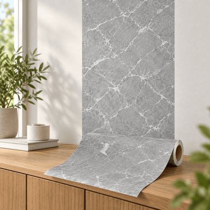 Tapeta u rolni 5 m × 60 cm – šest mramornih uzoraka – Tapete u rolni 5 m × 60 cm – Sivi mramor s bijelim venama – slika 14