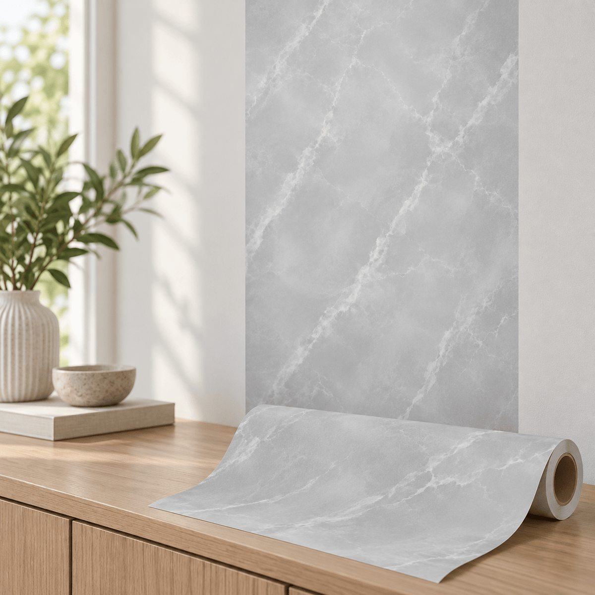 Tapeta u rolni 5 m × 60 cm – šest mramornih uzoraka – Tapete u rolni 5 m × 60 cm – Svijetlosivi mramor – slika 17