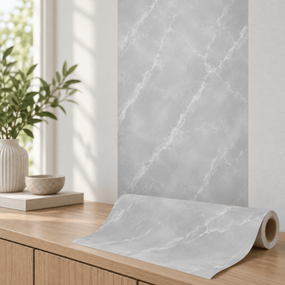 Tapeta u rolni 5 m × 60 cm – šest mramornih uzoraka – Tapete u rolni 5 m × 60 cm – Svijetlosivi mramor – slika 17