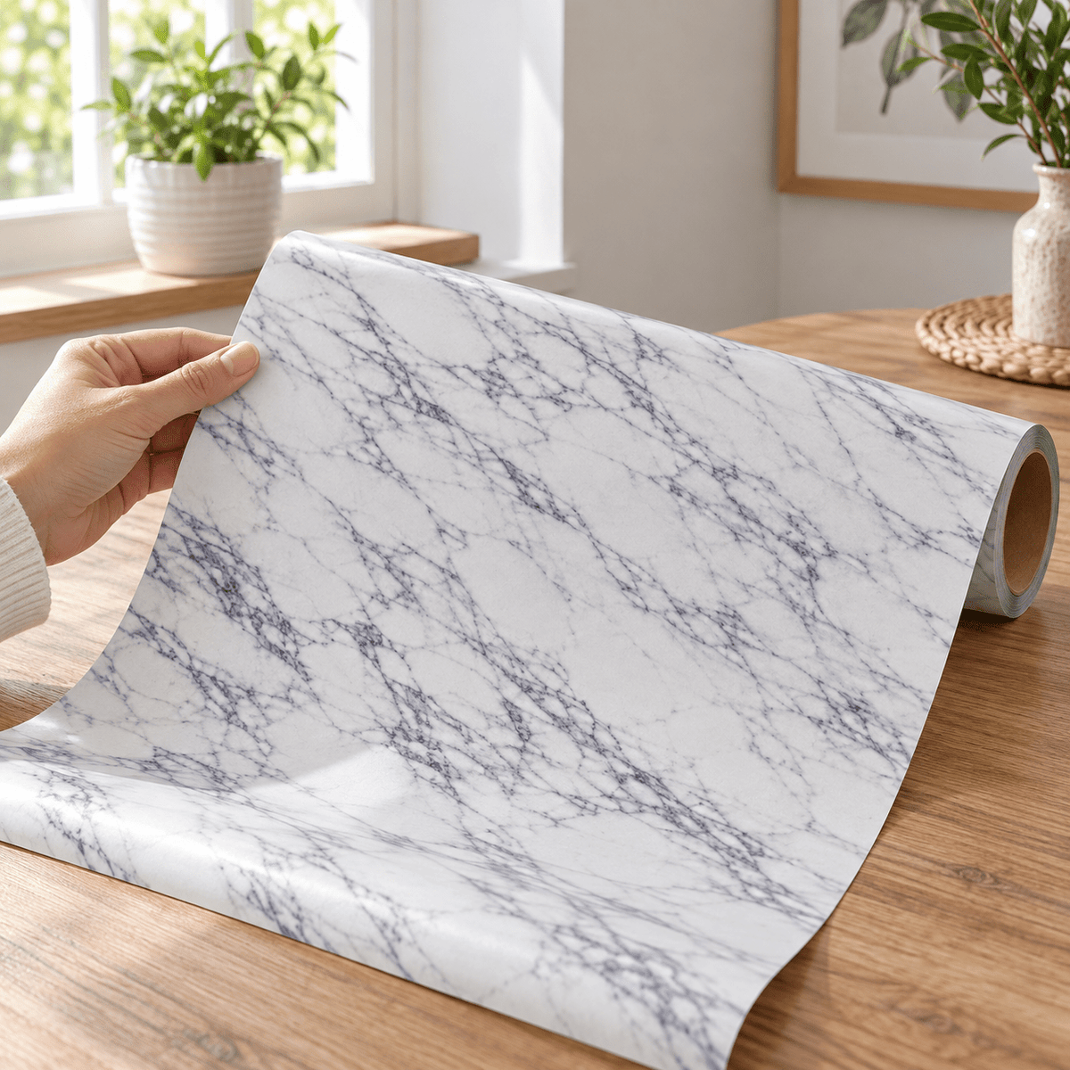 Tapeta u rolni 5 m × 60 cm – šest mramornih uzoraka – Tapete u rolni 5 m × 60 cm – Bijeli mramor s tamnim venama – slika 6