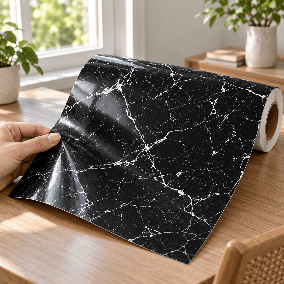 Tapeta u rolni 5 m × 60 cm – šest mramornih uzoraka – Tapete u rolni 5 m × 60 cm – Crni mramor s bijelim venama – slika 9