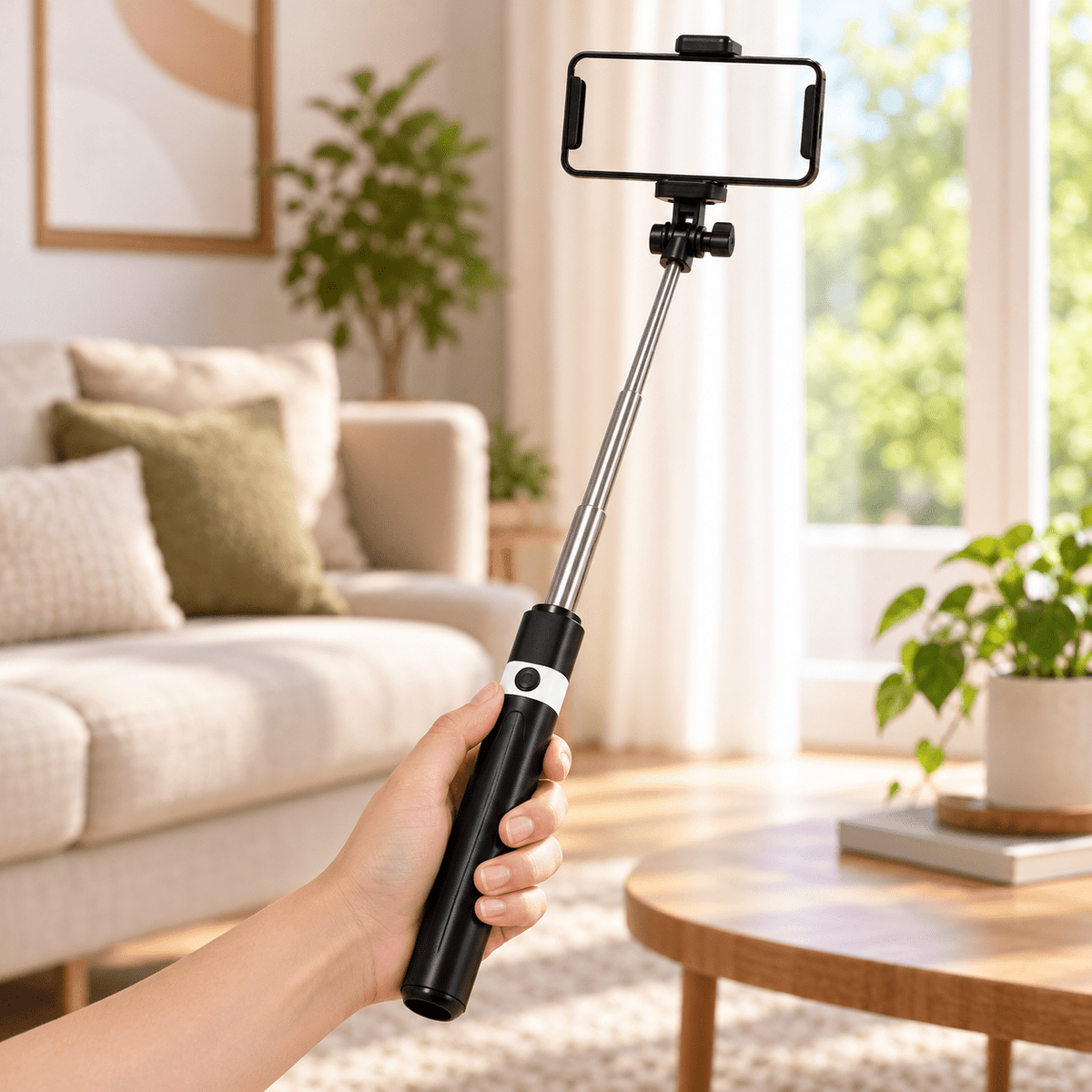 Teleskopski selfie štap – srebrna cijev i crna ručka – Teleskopski selfie štapovi sa srebrnom cijevi – – slika 3