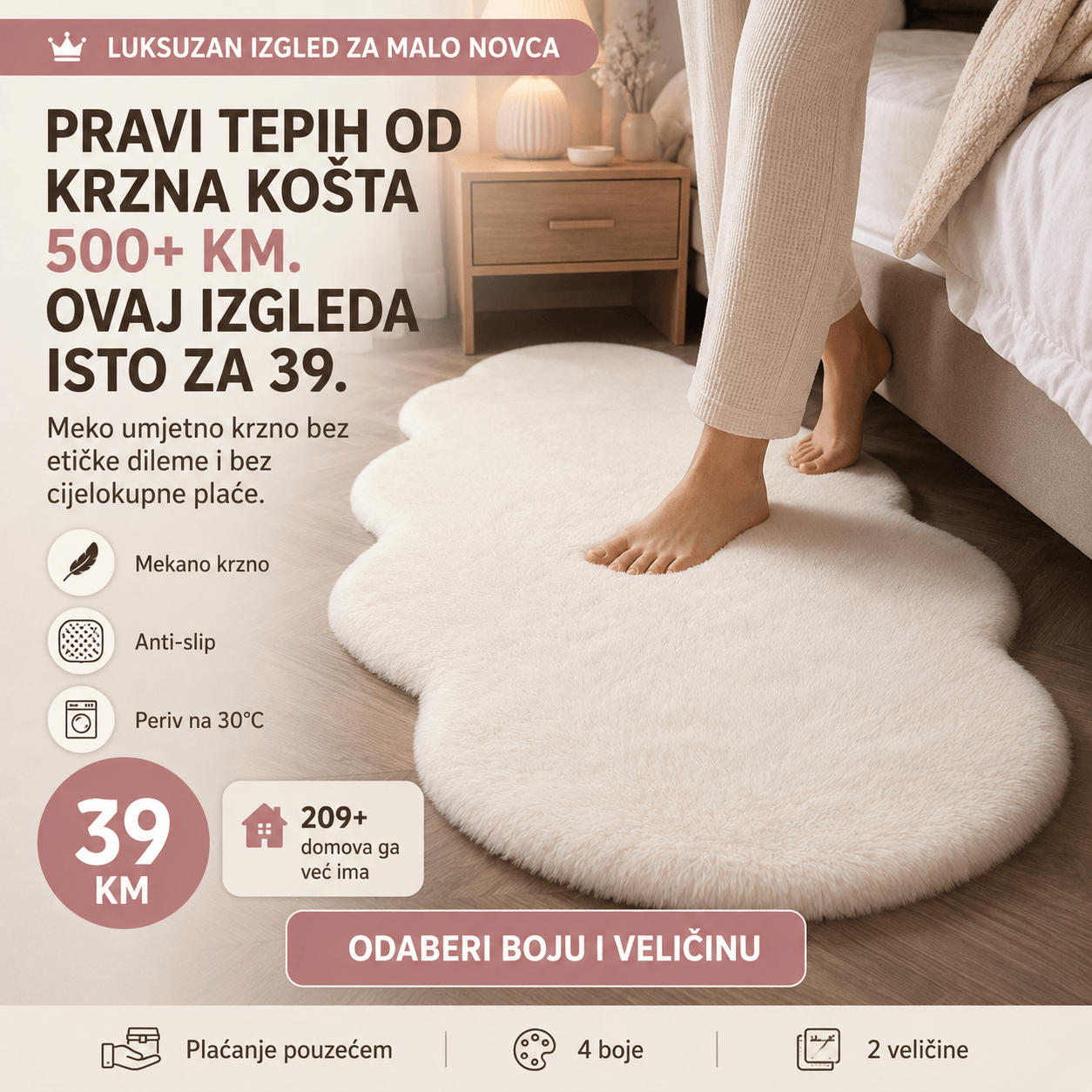 Tepih umjetno krzno – – Bež 180x60 cm – slika 6