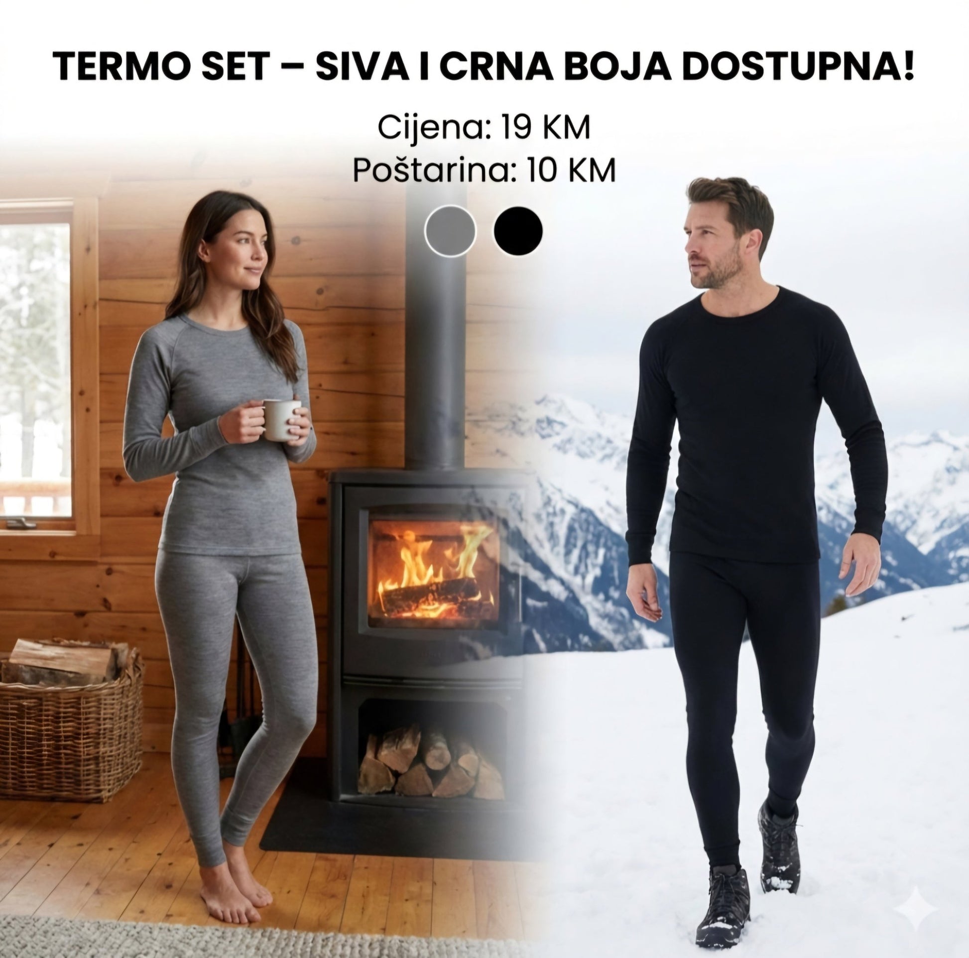 Termo Set Podmajica + Podhlače – – Crna – slika 3