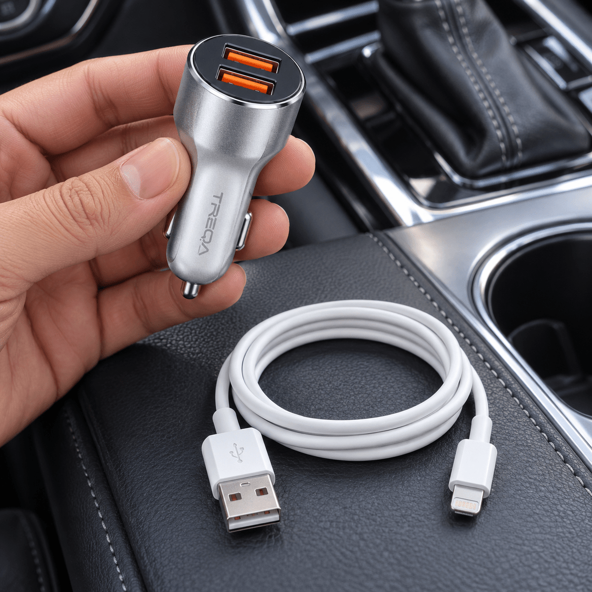 TREQA auto punjač s Lightning kablom – 2 USB izlaza – TREQA auto punjači s Lightning kablom – – slika 3