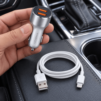 TREQA auto punjač s Lightning kablom – 2 USB izlaza – TREQA auto punjači s Lightning kablom – – slika 3