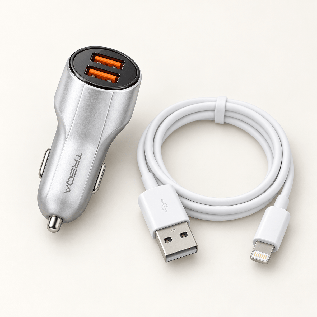 TREQA auto punjač s Lightning kablom – 2 USB izlaza – TREQA auto punjači s Lightning kablom – – slika 1