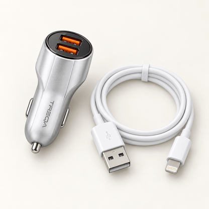 TREQA auto punjač s Lightning kablom – 2 USB izlaza – TREQA auto punjači s Lightning kablom – – slika 1