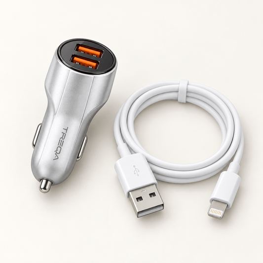 TREQA auto punjač s Lightning kablom – 2 USB izlaza – TREQA auto punjači s Lightning kablom – – slika 1