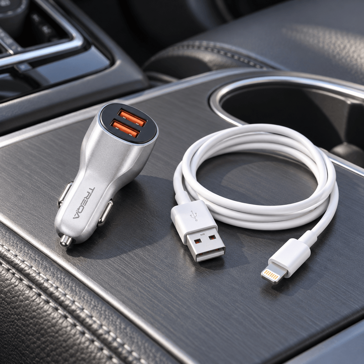 TREQA auto punjač s Lightning kablom – 2 USB izlaza – TREQA auto punjači s Lightning kablom – – slika 2