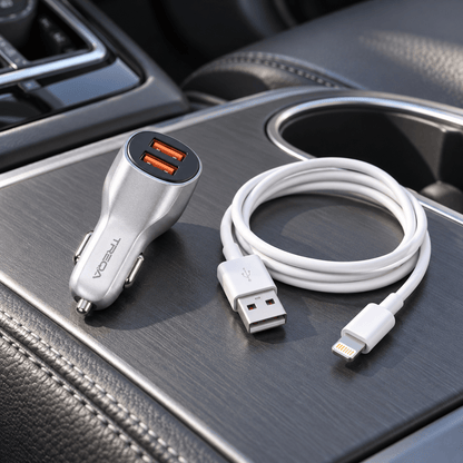 TREQA auto punjač s Lightning kablom – 2 USB izlaza – TREQA auto punjači s Lightning kablom – – slika 2
