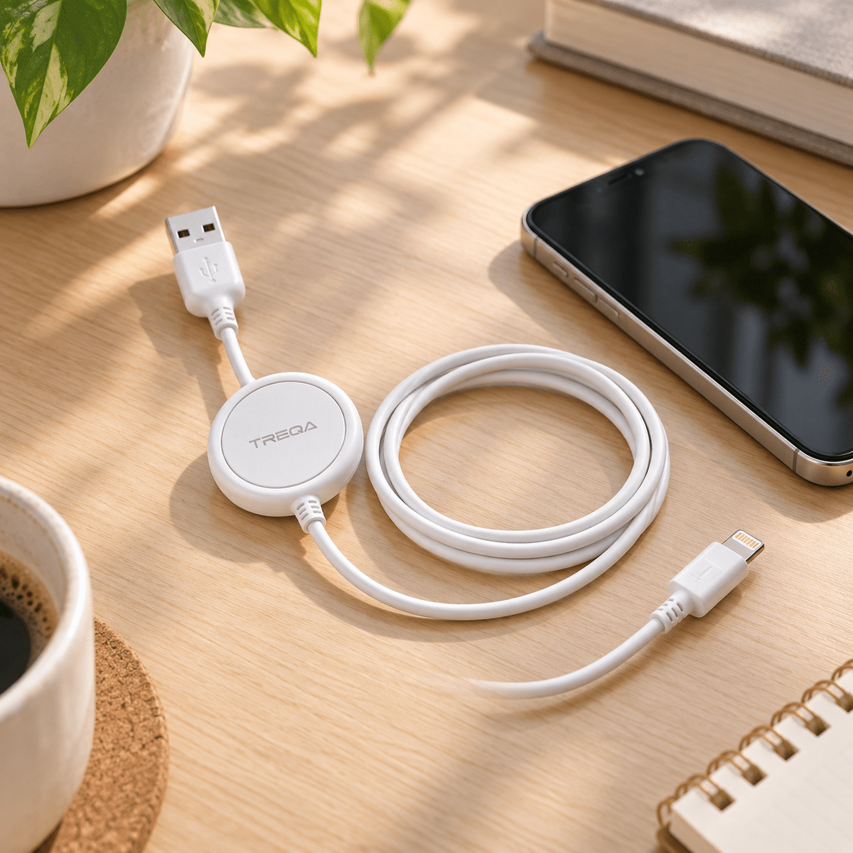 TREQA bijeli USB-A na Lightning kabal s kružnim dijelom – Bijeli Lightning kablovi s kružnim dijelom – – slika 2