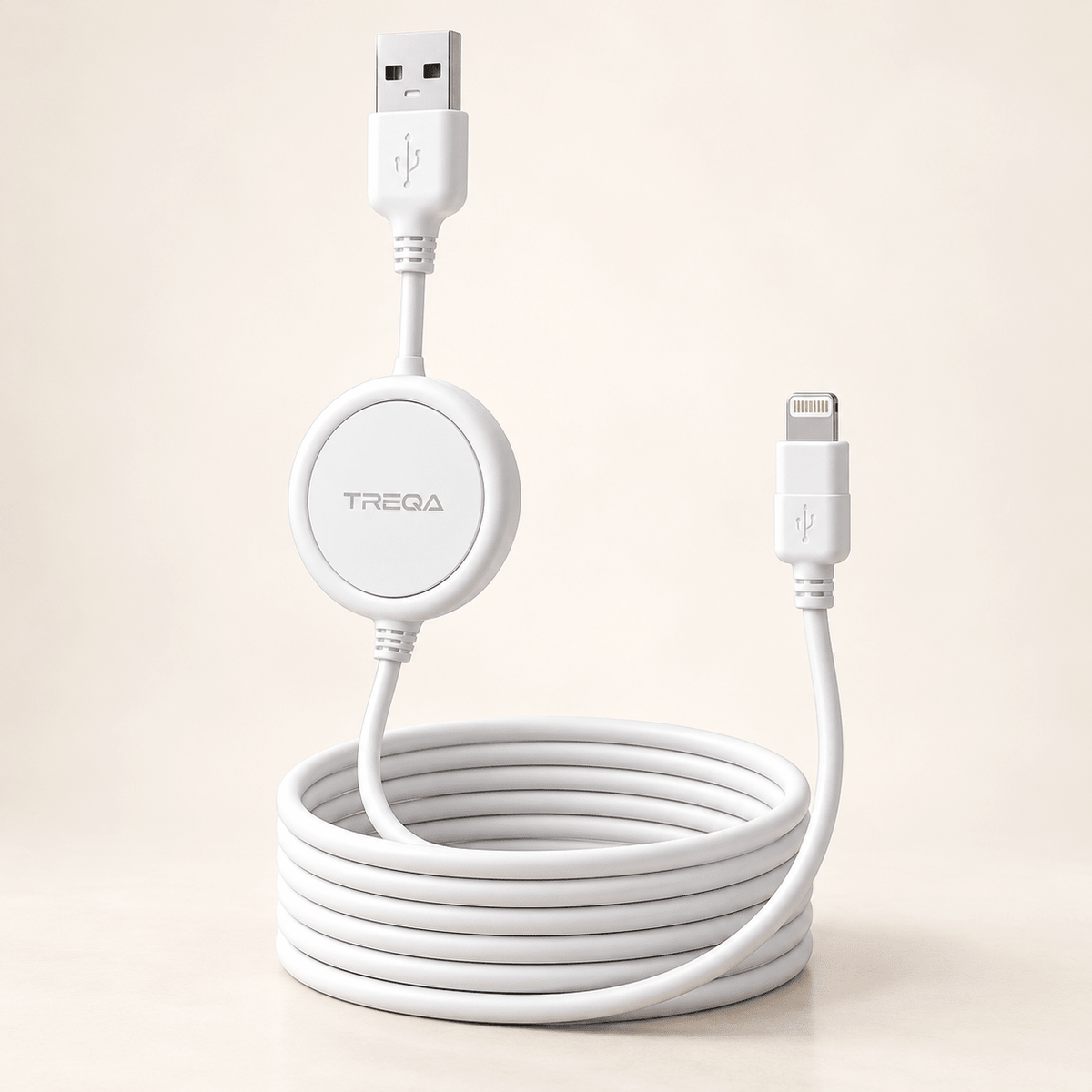 TREQA bijeli USB-A na Lightning kabal s kružnim dijelom – Bijeli Lightning kablovi s kružnim dijelom – – slika 1