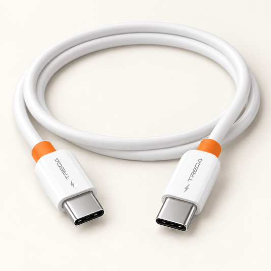 TREQA bijeli USB kabal s narandžastim detaljima – USB kablovi – USB-C na USB-C – CA-80065 – slika 1