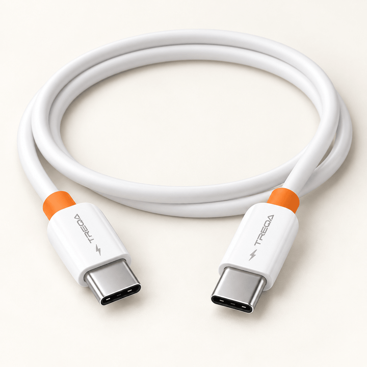 TREQA bijeli USB kabal s narandžastim detaljima