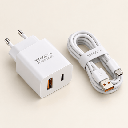 TREQA CH-635 USB-A i USB-C punjač s kablom – Zidni punjači TREQA CH-635 – – slika 1