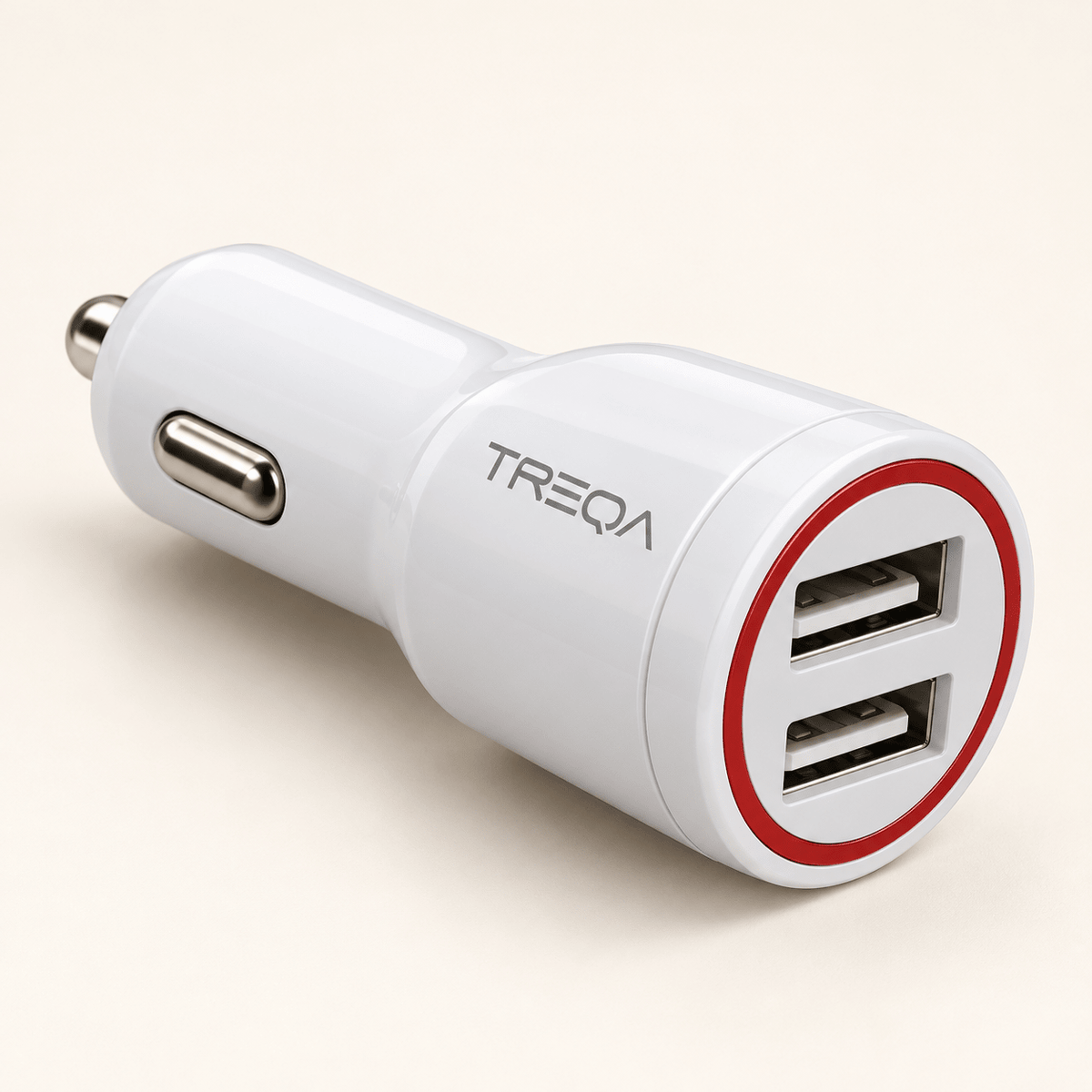 TREQA CS-207 bijeli auto punjač s 2 USB-A izlaza – TREQA bijeli auto punjači CS207 – – slika 1