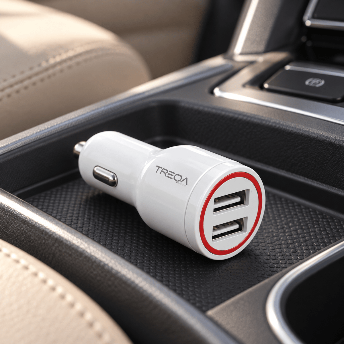 TREQA CS-207 bijeli auto punjač s 2 USB-A izlaza – TREQA bijeli auto punjači CS207 – – slika 2