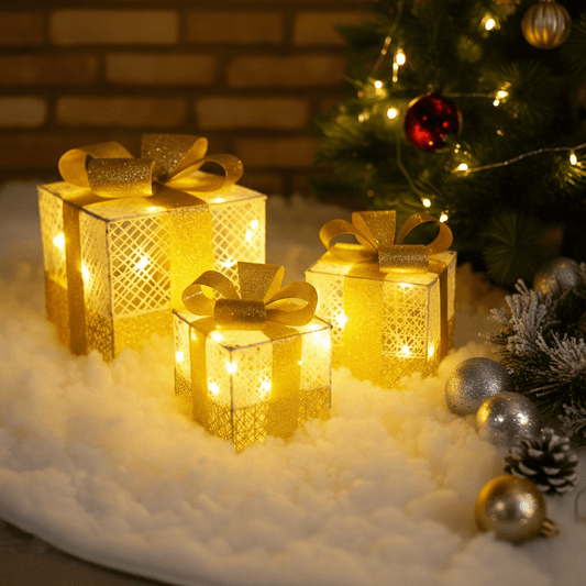 Tri Svjetleće Dekorativne Poklon Kutije – – Žuta – slika 1