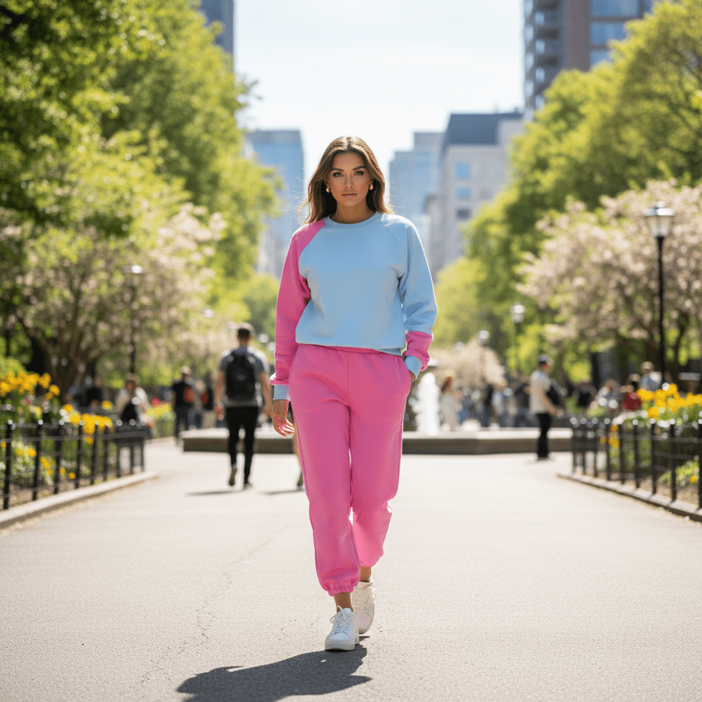 Udoban Dvobojni Trenerka Set – Ženske Trenerke – Univerzalna Svijetlo Plavo - Roza – slika 2