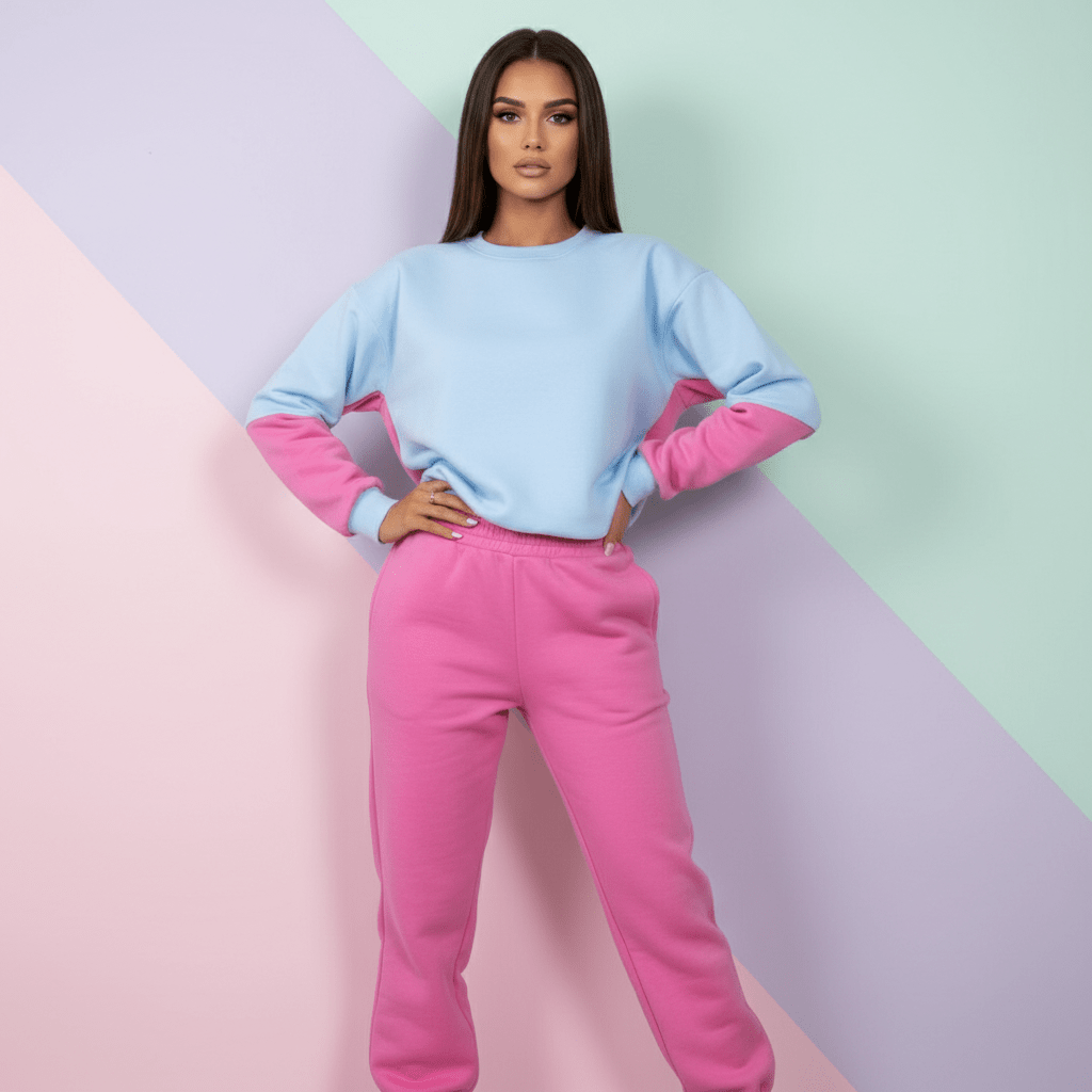 Udoban Dvobojni Trenerka Set – Ženske Trenerke – Univerzalna Svijetlo Plavo - Roza – slika 4