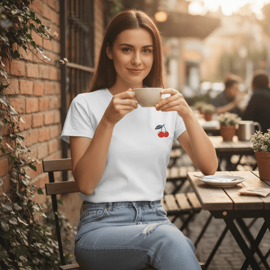 Udobna Bijela Majica s Motivom Trešanja – Majica – M – slika 1