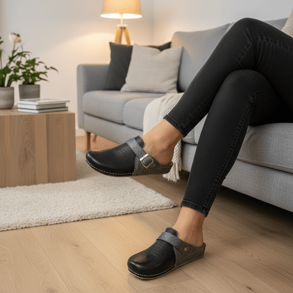 Udobne Klompice sa Sjajnom Trakom - Crna/Srebrna – Klompice – 37 Crna/Srebrna – slika 4