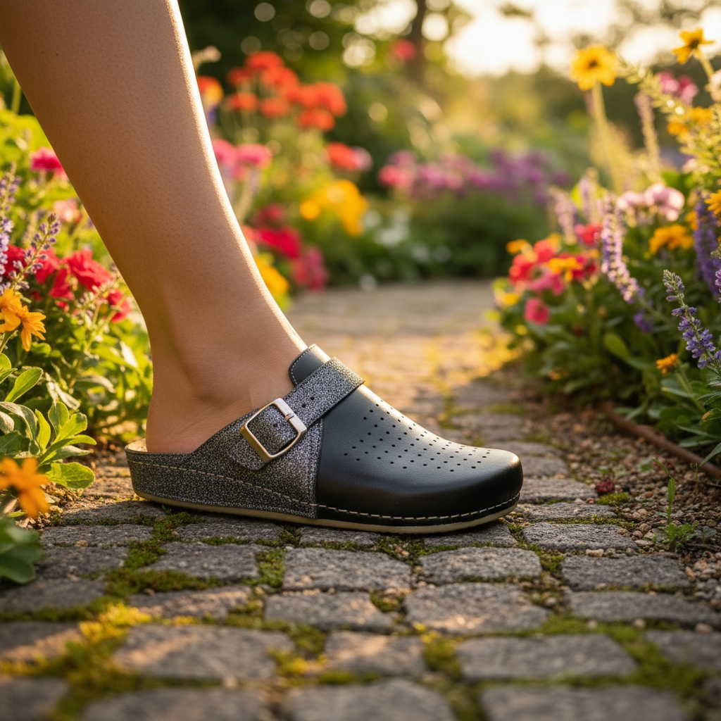 Udobne Klompice sa Sjajnom Trakom - Crna/Srebrna – Klompice – 37 Crna/Srebrna – slika 5