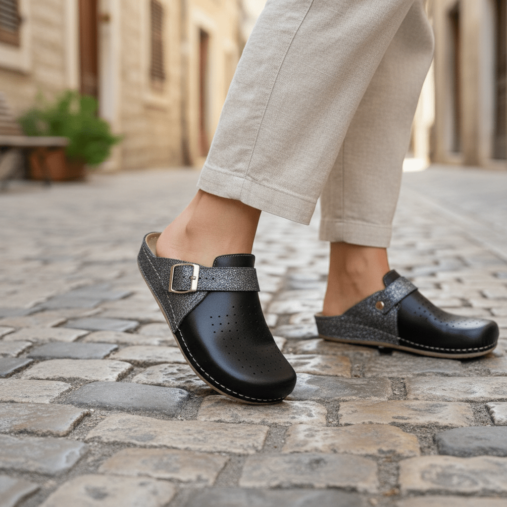 Udobne Klompice sa Sjajnom Trakom - Crna/Srebrna – Klompice – 37 Crna/Srebrna – slika 2