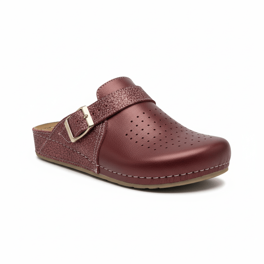 Udobne Ženske Papuče sa Sjajem i Kopčom – Obuća – Bordo sjajni 37 – slika 1