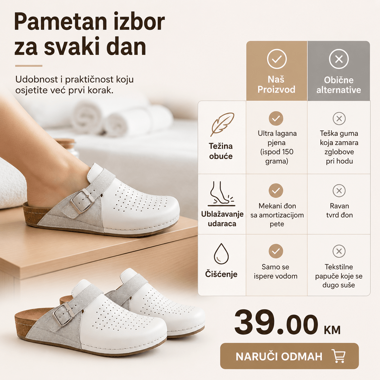Udobne Ženske Papuče/Klompe – Ženska obuća – Bijela 37 – slika 6