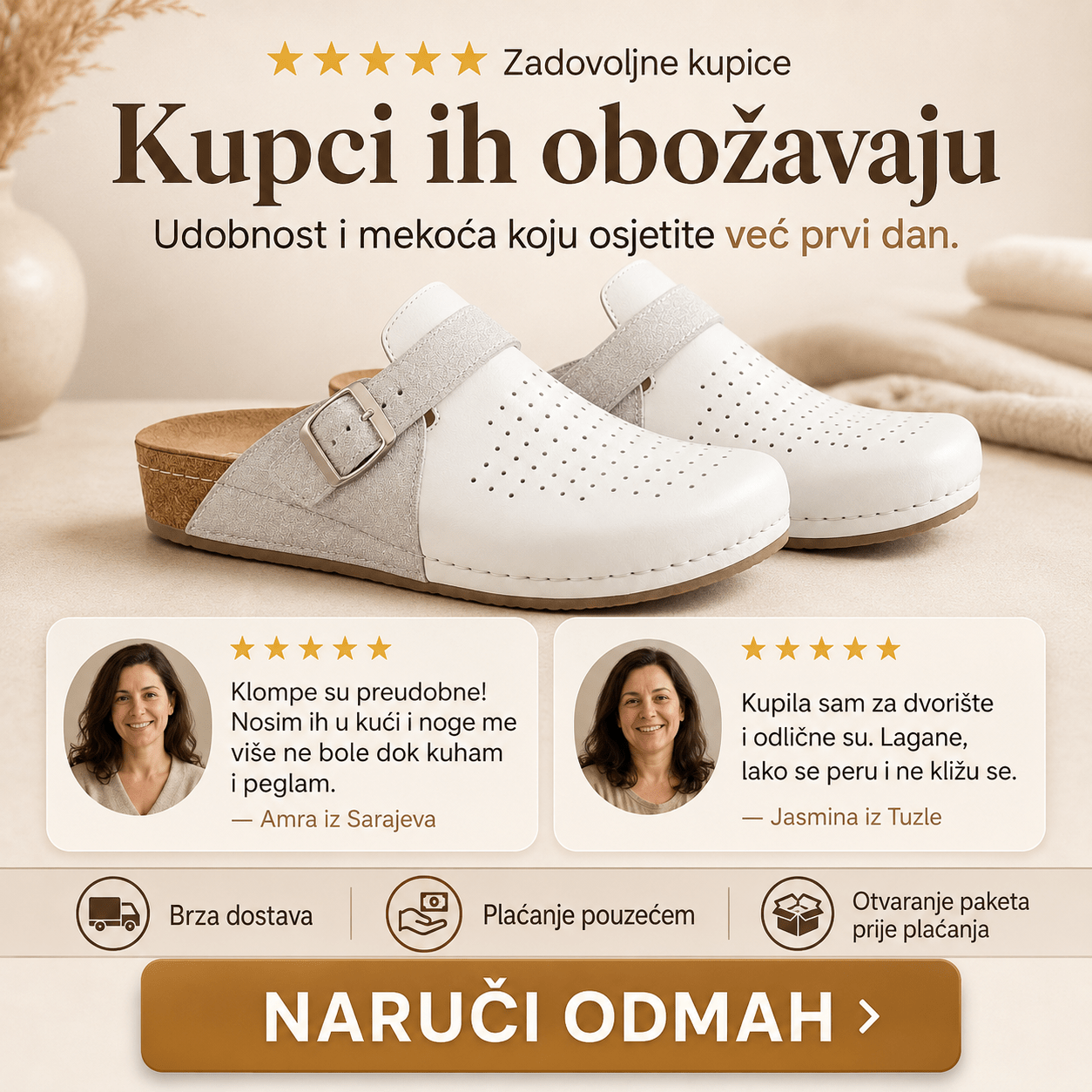 Udobne Ženske Papuče/Klompe – Ženska obuća – Bijela 37 – slika 2