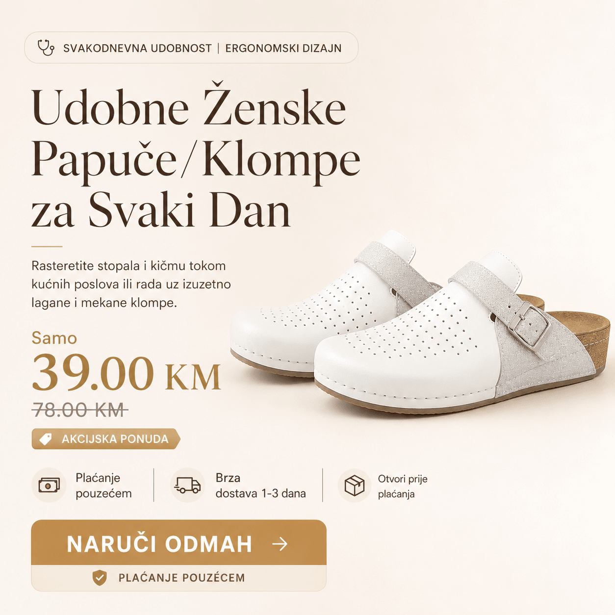 Udobne Ženske Papuče/Klompe – Ženska obuća – Bijela 37 – slika 5