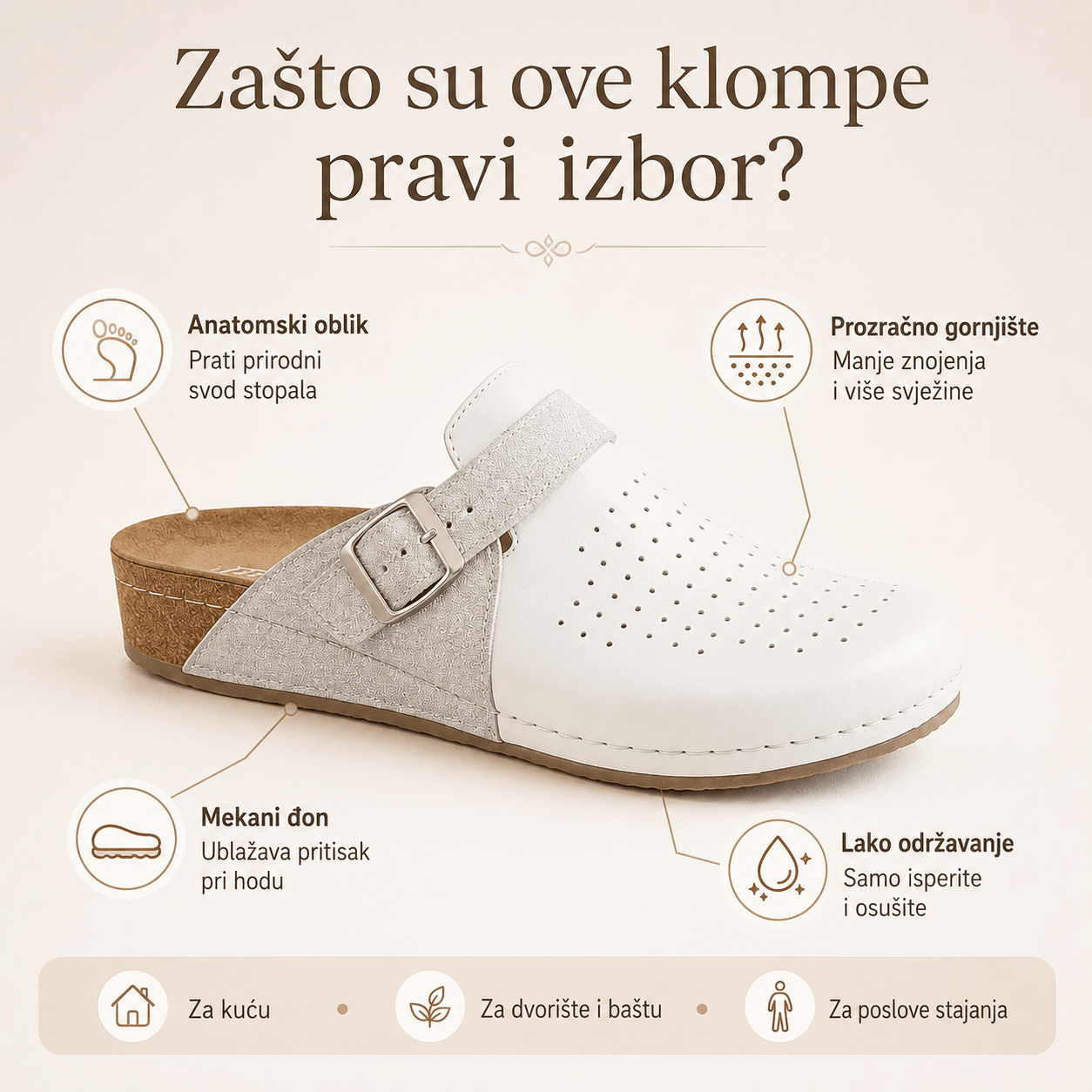 Udobne Ženske Papuče/Klompe – Ženska obuća – Bijela 37 – slika 7