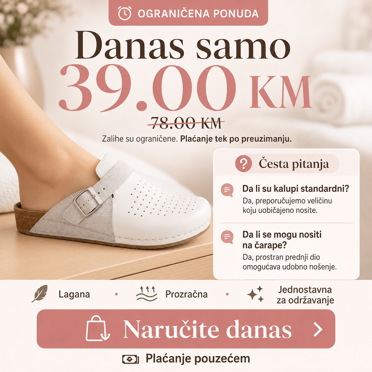 Udobne Ženske Papuče/Klompe – Ženska obuća – Bijela 37 – slika 3