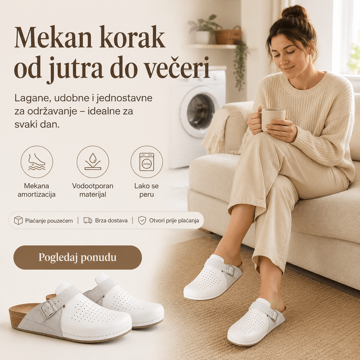 Udobne Ženske Papuče/Klompe – Ženska obuća – Bijela 37 – slika 8