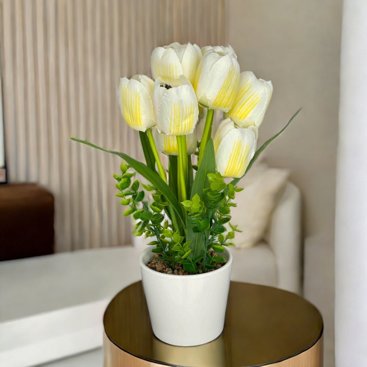 Umjetni Bijelo - Žuti Tulipani (34 cm) – – – slika 1