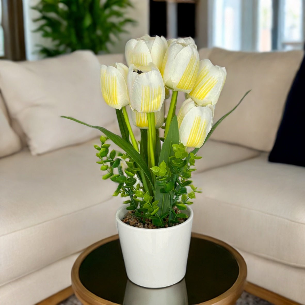Umjetni Bijelo - Žuti Tulipani (34 cm) – – – slika 2