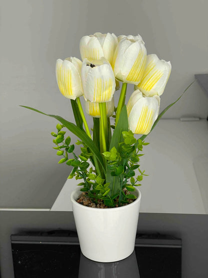Umjetni Bijelo - Žuti Tulipani (34 cm) – – – slika 3