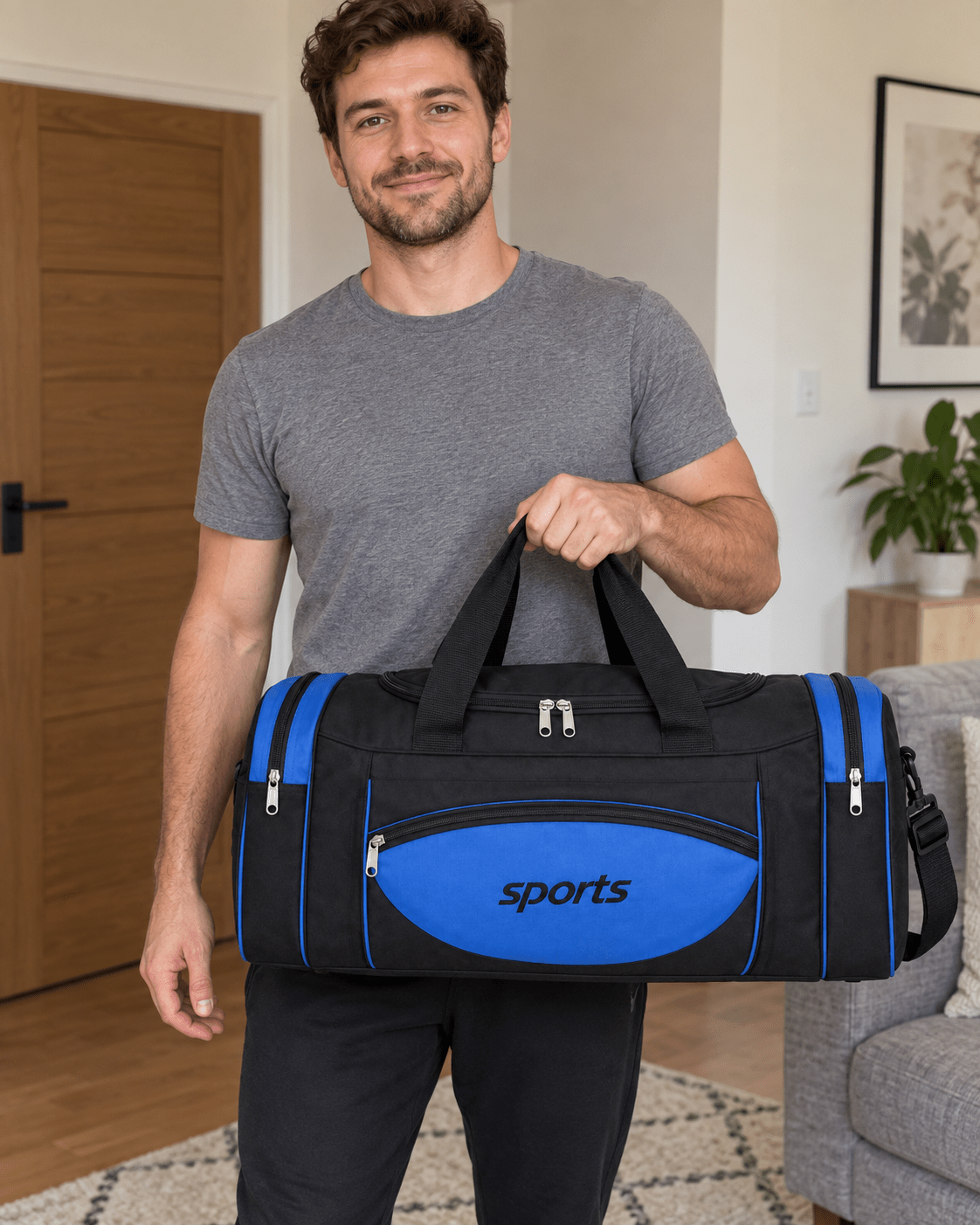 Velika sportska torba s ovalnim panelom – Sportske i putne torbe – 50 cm Crna – slika 4
