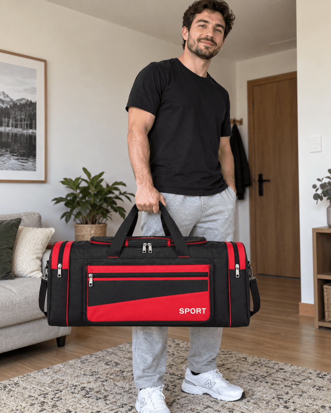 Velika sportska torba s pravokutnim panelom – Sportske i putne torbe – 50 cm Crna – slika 4